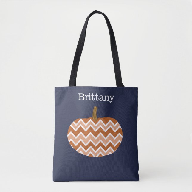 Cute Chevrons Pumpkin | Personalized Tote Bag (Front)