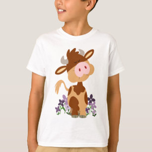 Cute Chewing Cartoon Cow Children T-Shirt