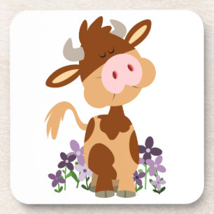 Cute Chewing Cartoon Cow Coasters Set