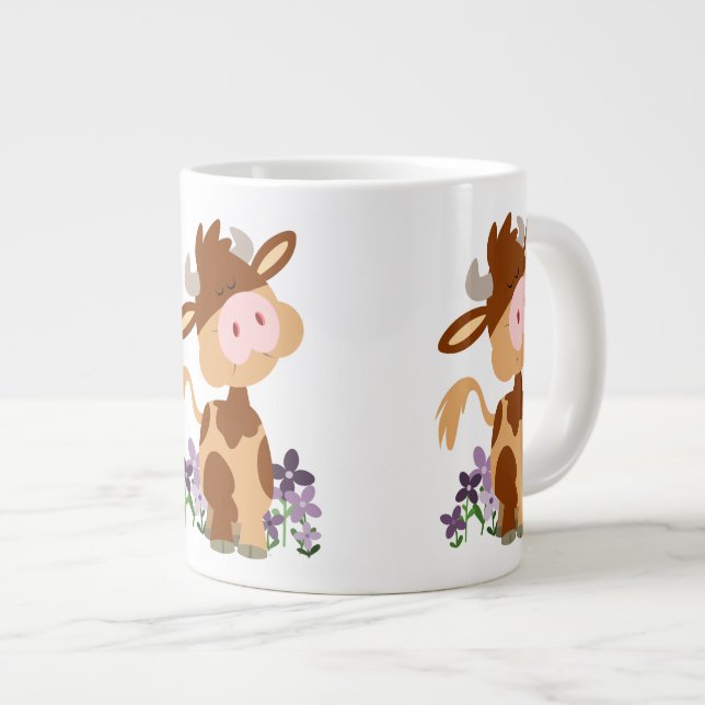Cute Chewing Cartoon Cow Large Coffee Mug (Front Right)