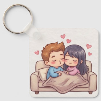 Cute Chibi Anime Couple Aesthetic  Keychain