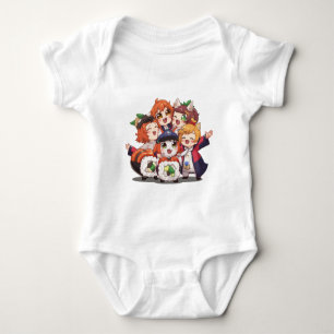 Cute Chibi Anime Girls Sushi Group Art Baby Bodysuit