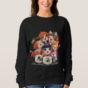 Cute Chibi Anime Girls Sushi Group Art Sweatshirt