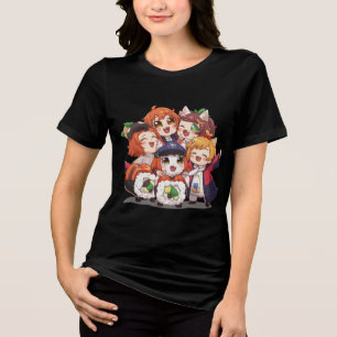 Cute Chibi Anime Girls Sushi Group Art Tri-Blend Shirt