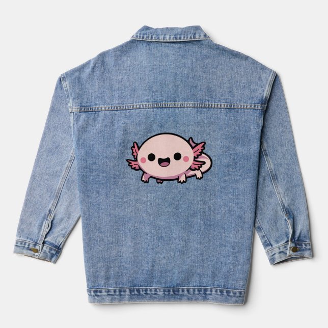 Cute Chibi Axolotl Denim Jacket (Back)