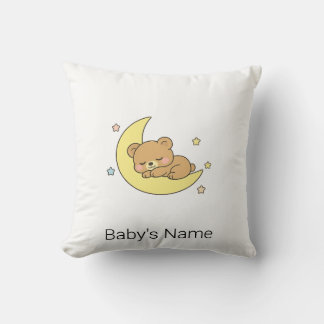 Cute Chibi Baby Bear Sleeping on Moon Custom Nurse Throw Pillow