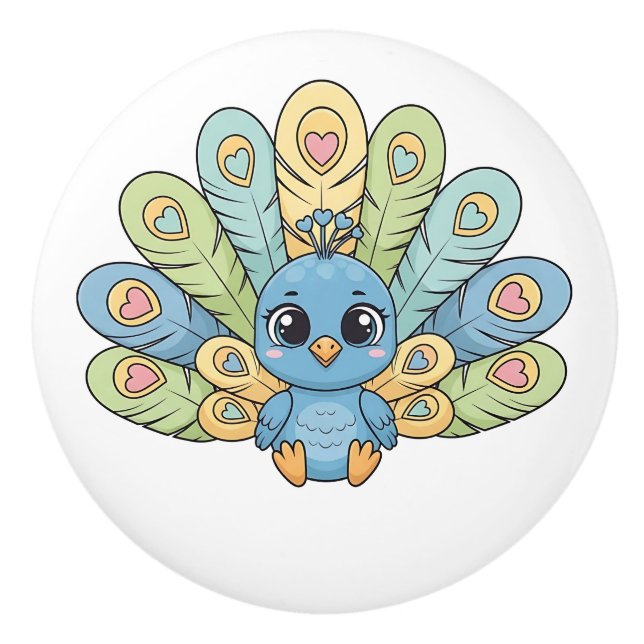 Cute Chibi Baby Peacock Ceramic Knob (Front)