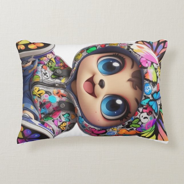 Cute Chibi Bear in Graffiti Butterfly Hoodie – Kaw Accent Pillow (Front)