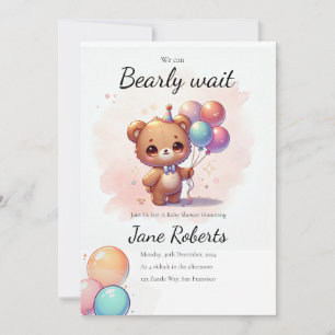 Cute Chibi Bear We Can Bearly Wait Invitation