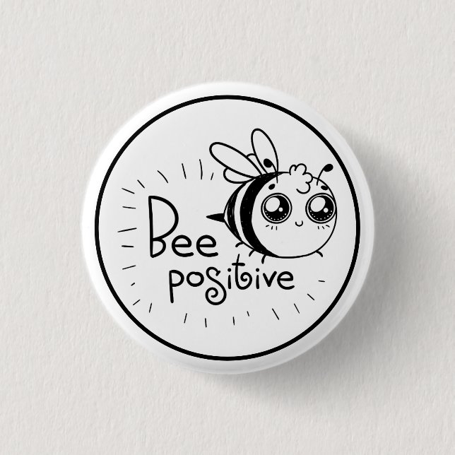 Cute Chibi Bee illustration Quote 1 Inch Round Button (Front)