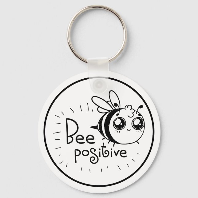 Cute Chibi Bee illustration Quote Keychain (Front)