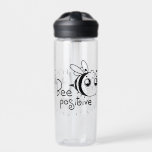 Cute Chibi Bee illustration Quote Water Bottle<br><div class="desc">Cute line drawing of a bumble bee telling you to bee positive.</div>