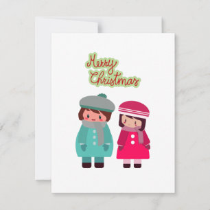 Cute chibi boy and girl flat holiday card