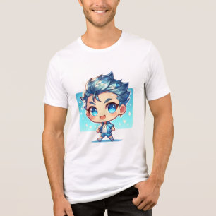 Cute Chibi Boy   Blue Water-Themed Anime Art Tri-Blend Shirt