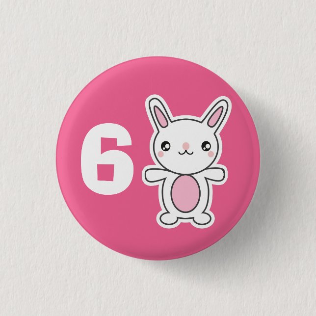 Cute Chibi Bunny Pink Custom Birthday Age Kids 1 Inch Round Button (Front)