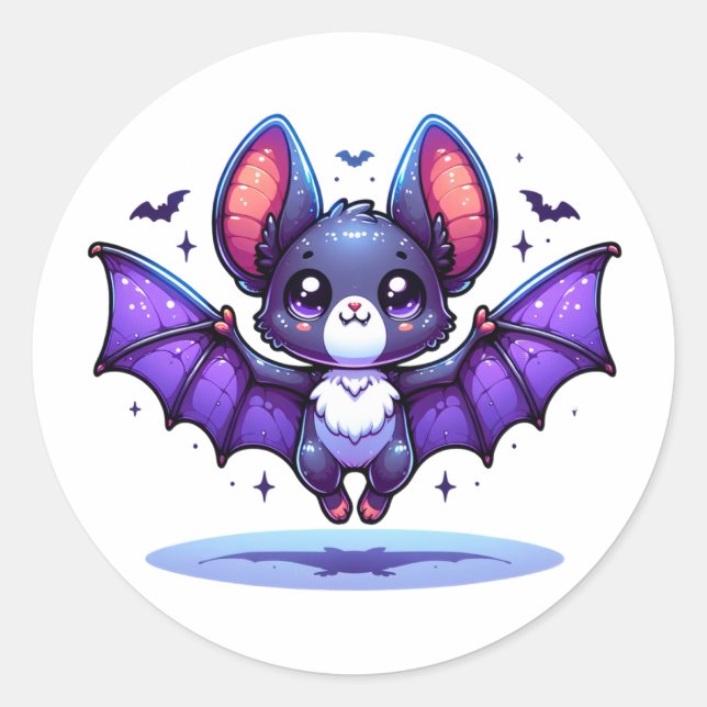 Cute Chibi Cartoon Bat Halloween Classic Round Sticker (Front)