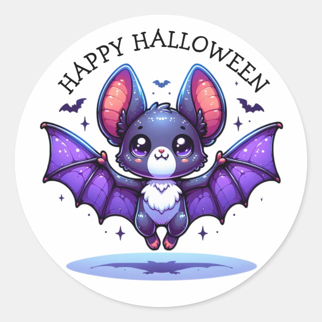 Cute Chibi Cartoon Bat Halloween Classic Round Sticker (Front)