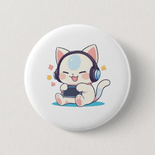 Cute Chibi Cat Gaming Headphones Portable Console 2 Inch Round Button