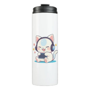 Cute Chibi Cat Gaming Headphones Portable Console Thermal Tumbler