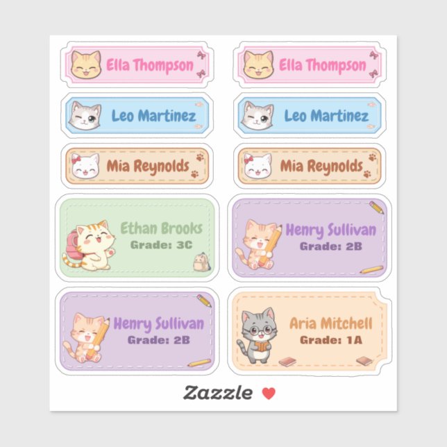 Cute Chibi Cat Name Label Stickers (Sheet)