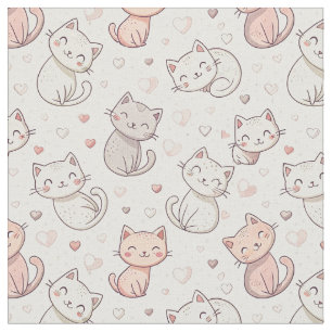 Cute Chibi Cat Pattern - Kids Cartoon Design Art Fabric