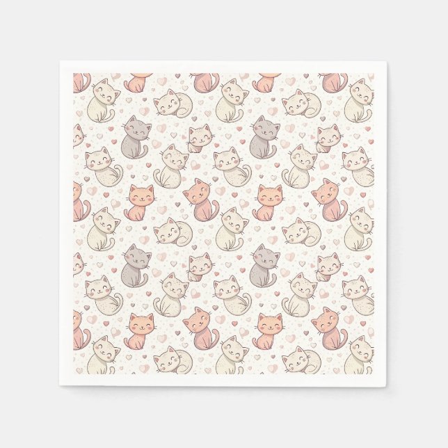 Cute Chibi Cat Pattern - Kids Kawaii Kitten Design Napkin (Front)