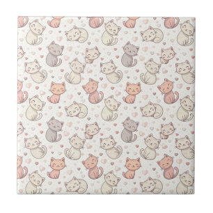 Cute Chibi Cat Pattern - Kids Kawaii Kitten Design Tile