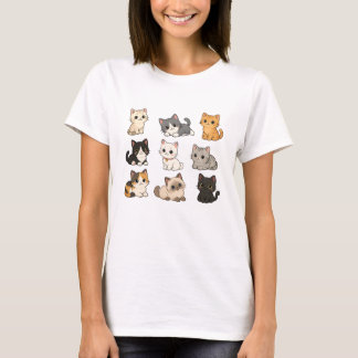 Cute Chibi Cats Pattern Kawaii Kittens T-Shirt