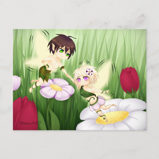 Cute Chibi Fairy Boy and girl Postcard (Front)