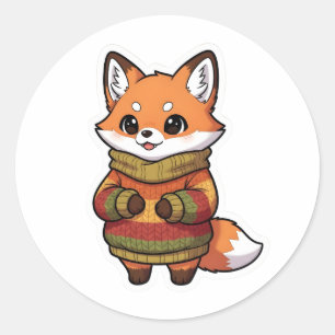 Cute Chibi Fox in Cozy Autumn Sweater Sticker
