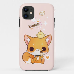 Cute chibi fox with kawaii chick and icecream iPhone 11 case