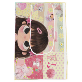 Cute Chibi Girl Gift Bag | Floral Pink Kawaii Pape