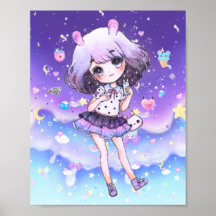 Cute chibi girl in kawaii pastel galaxy poster