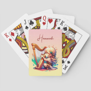 Cute Chibi Girl Playing Harp Personalized Playing Cards