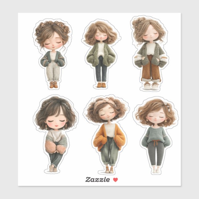 Cute Chibi Girl Sticker Sheet – Closed Eyes Poses (Sheet)