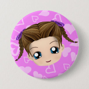 Cute Chibi Girl Sticking Tongue Out Button
