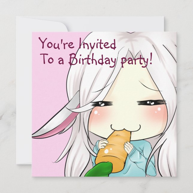 Cute chibi girl with bunny ears invitations (Front)