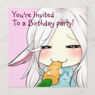 Cute chibi girl with bunny ears invitations