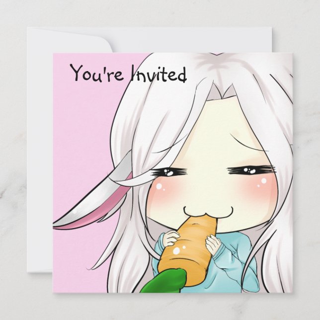 Cute chibi girl with bunny ears invitations (Front)