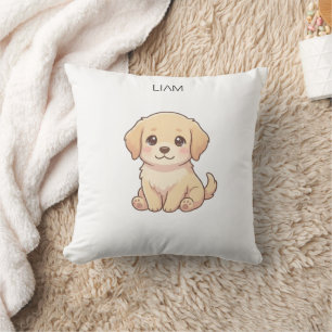 Cute Chibi Golden Retriever Custom Name Nursery Throw Pillow