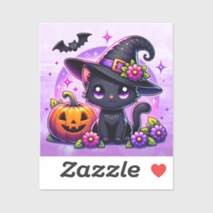 Cute Chibi Halloween Black Cat and Pumpkin