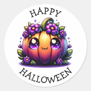 Cute Chibi Halloween Pumpkin Classic Round Sticker