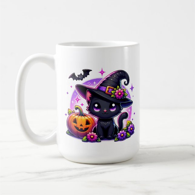 Cute Chibi Happy Halloween Pumpkin Personalized Coffee Mug (Left)