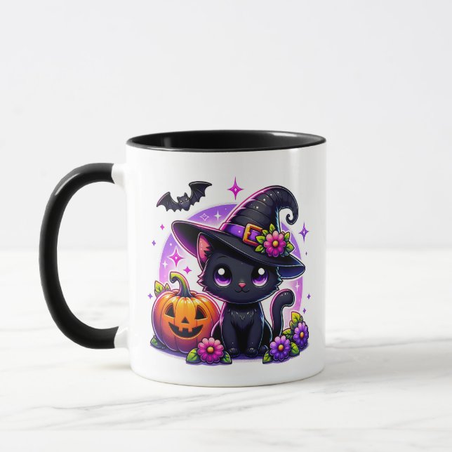 Cute Chibi Happy Halloween Pumpkin Personalized Mug (Left)
