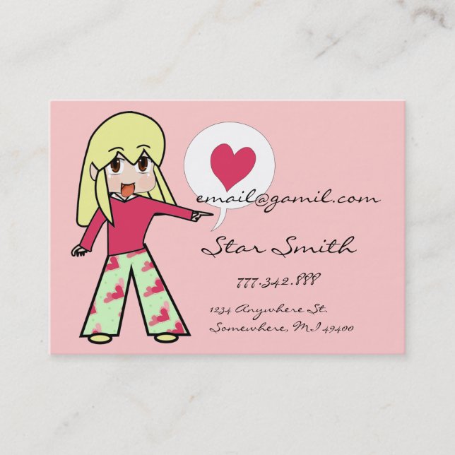 Cute Chibi Heart - Yellow Hair - Business Card (Front)