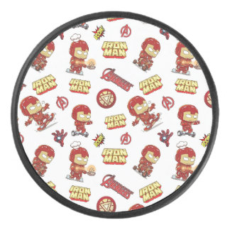Cute Chibi Iron Man Seamless Pattern - Superhero Hockey Puck