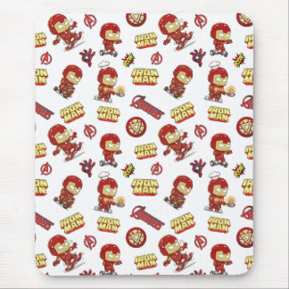 Cute Chibi Iron Man Seamless Pattern - Superhero Mouse Pad