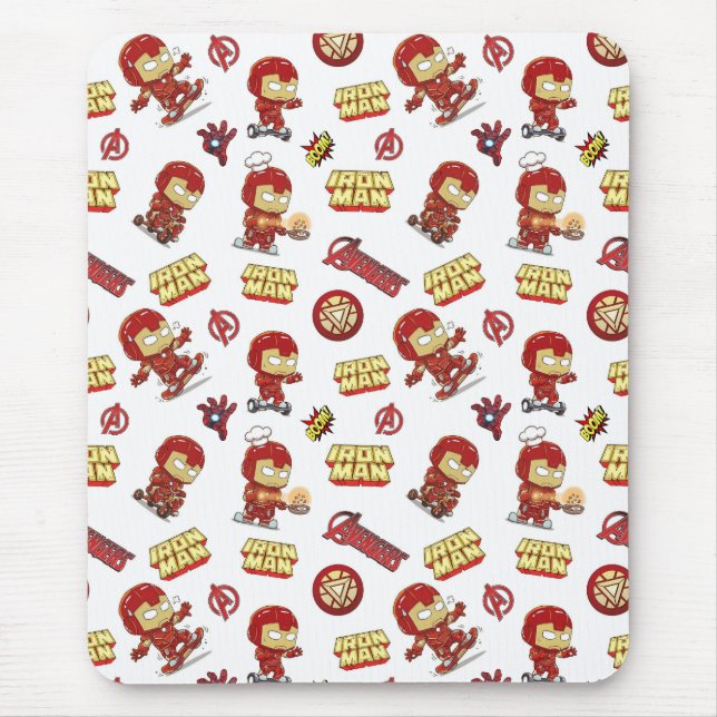 Cute Chibi Iron Man Seamless Pattern - Superhero  Mouse Pad (Front)