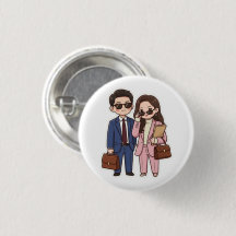 Cute Chibi K-Drama Lawyer Couple Button Pin