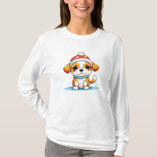 Cute Chibi Kawaii Cartoon Christmas Puppy Dog T-Shirt